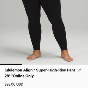 lululemon align black leggings size 4 28’